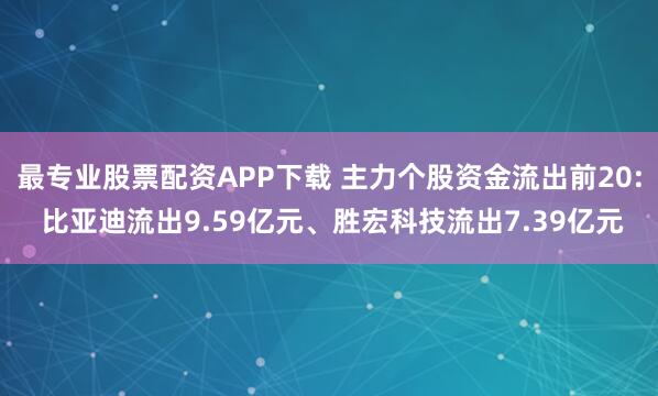 最专业股票配资APP下载 主力个股资金流出前20: 比亚迪流出9.59亿元、胜宏科技流出7.39亿元